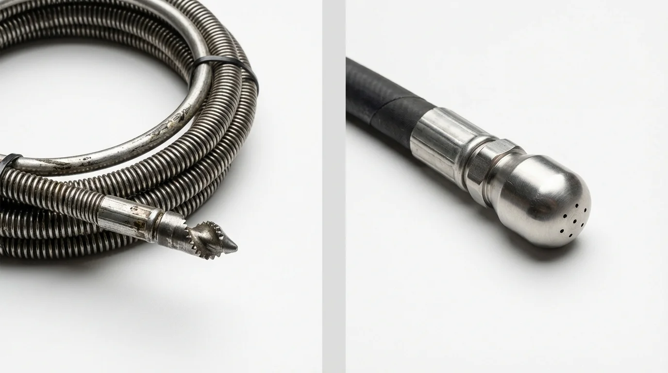 Drain snake cable and hydro jetting nozzle used for drain cleaning in Benkelman, NE