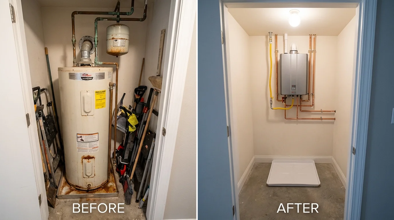 Tank water heater versus wall-mounted tankless unit comparison for Benkelman, NE homeowners