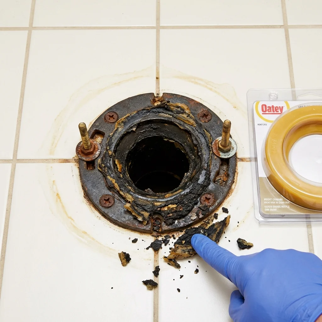 Failed wax ring showing water seepage at the base of a toilet in a Benkelman, NE home