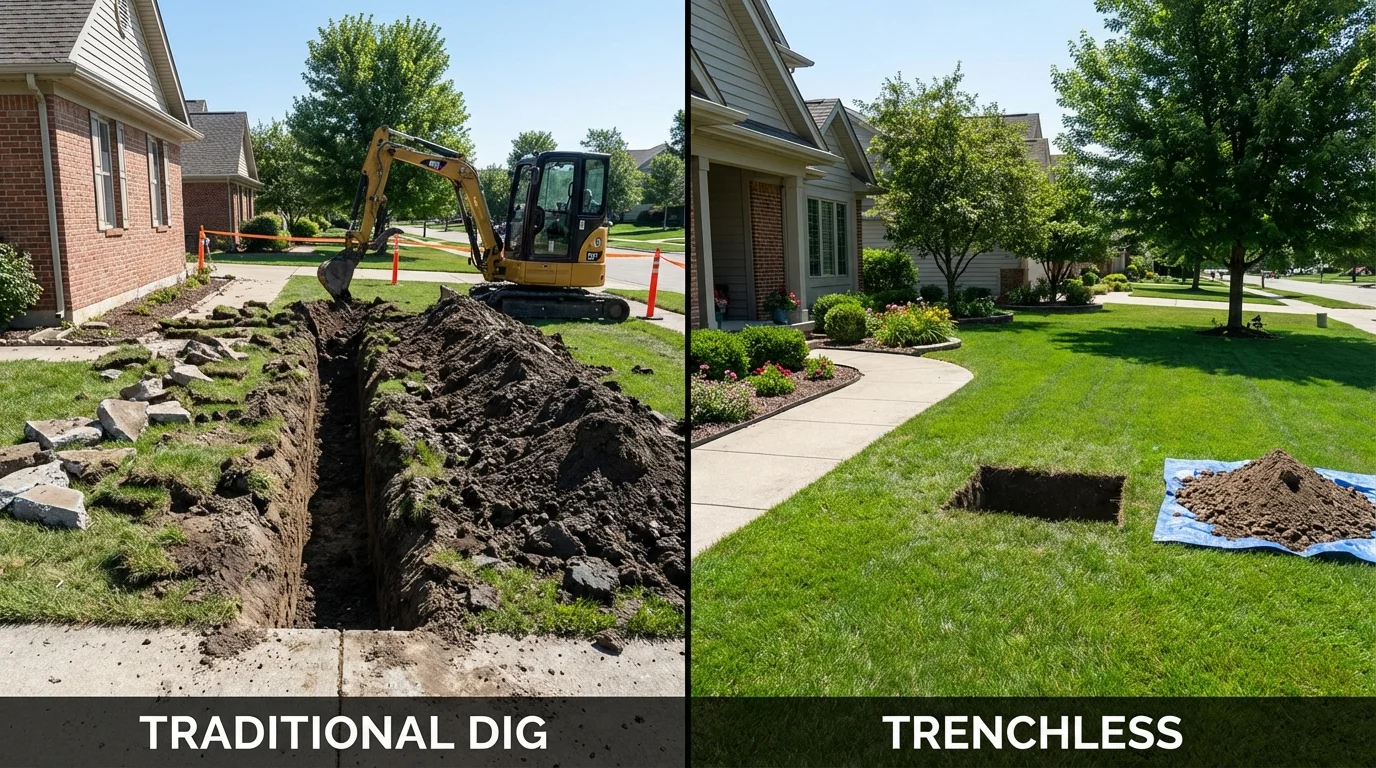 Trenchless sewer repair with minimal yard damage versus traditional excavation in Benkelman, NE